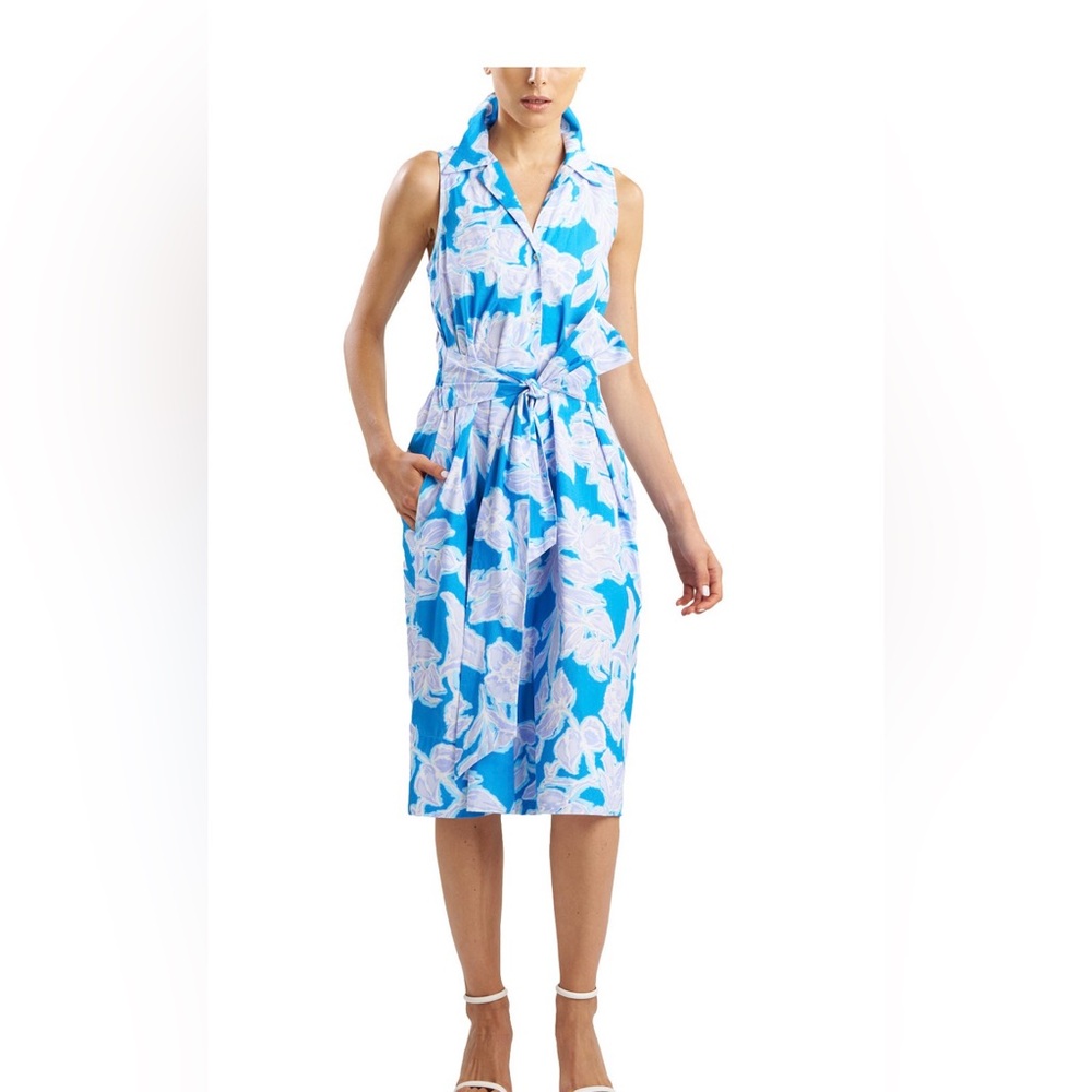Natori Blue and White Floral Midi Dress